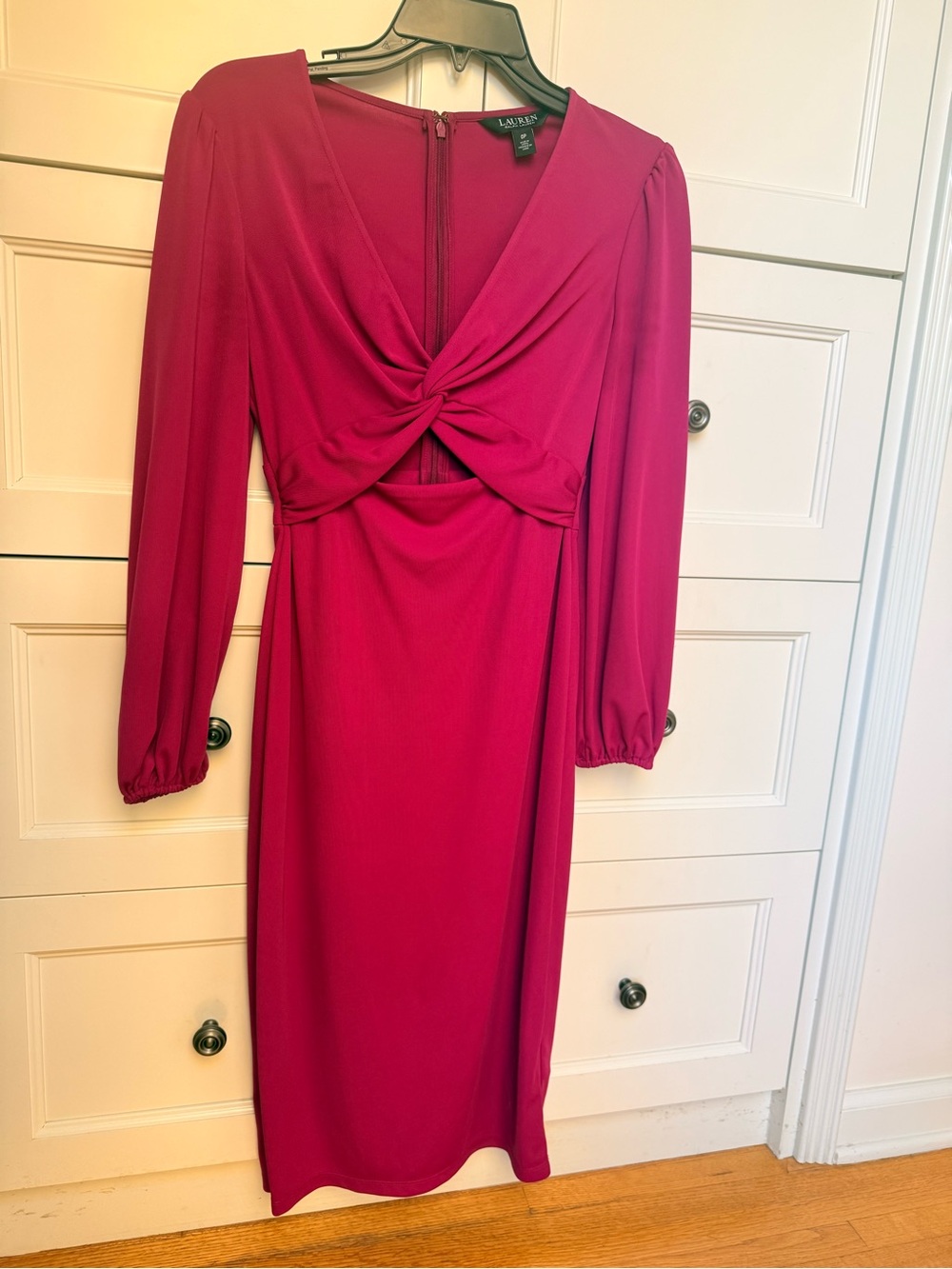 Ralph Lauren Magenta Twist-Front Long Sleeve Dress
